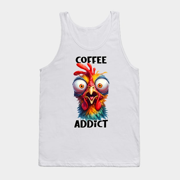 Coffee addict funny chicken Tank Top by Fun Planet